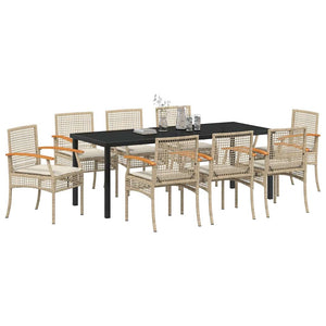 9-teilige Garten Essgruppe Beige & Schwarz