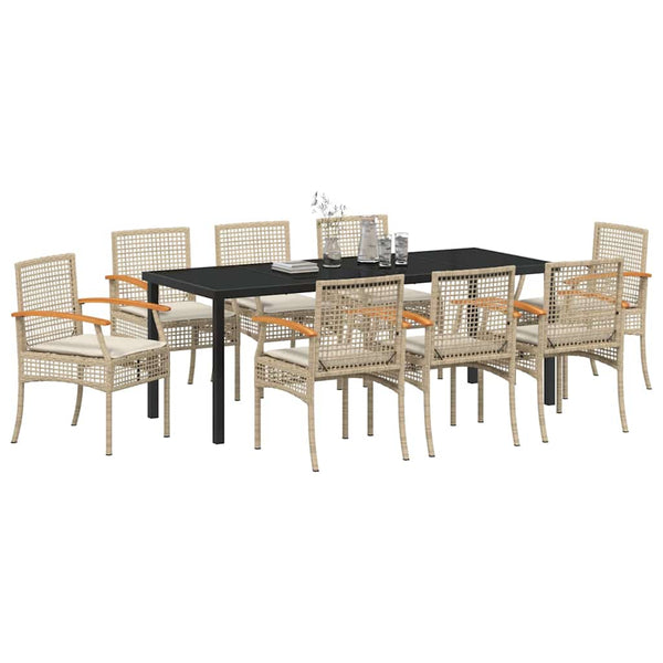 9-teilige Garten Essgruppe Beige & Schwarz