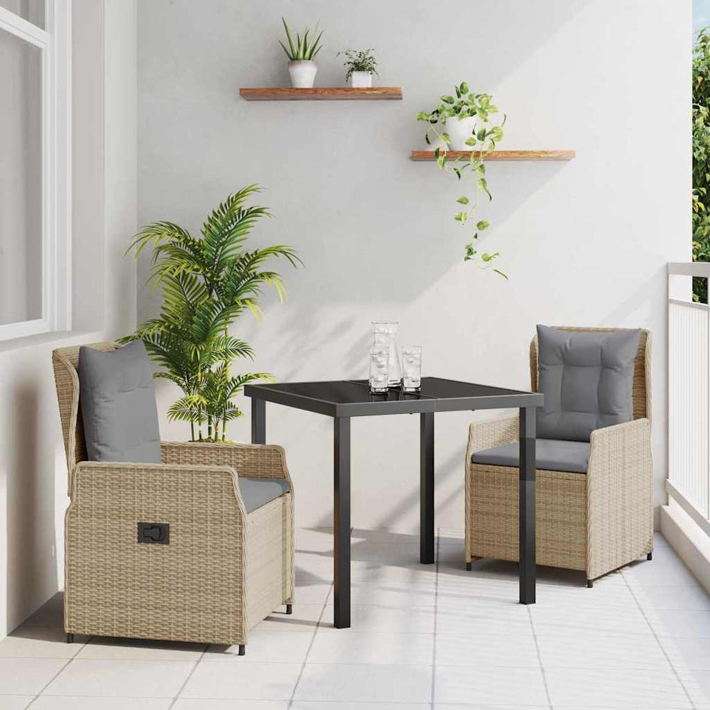 3-teilige Garten Essgruppe Beige/Hellgrau Poly-Rattan