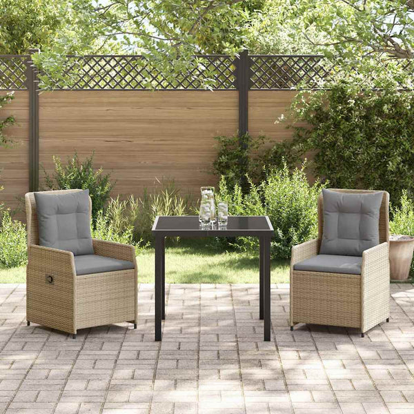 3-teilige Garten Essgruppe Beige/Hellgrau Poly-Rattan
