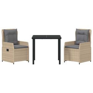 3-teilige Garten Essgruppe Beige/Hellgrau Poly-Rattan