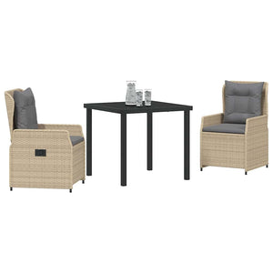 3-teilige Garten Essgruppe Beige/Hellgrau Poly-Rattan