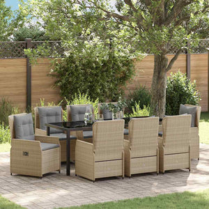 9-teilige Garten Essgruppe Beige Hellgrau Poly-Rattan