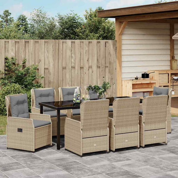 9-teilige Garten Essgruppe Beige Hellgrau Poly-Rattan