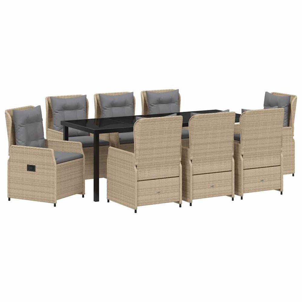 9-teilige Garten Essgruppe Beige Hellgrau Poly-Rattan