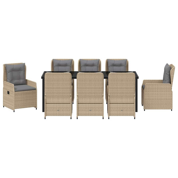 9-teilige Garten Essgruppe Beige Hellgrau Poly-Rattan