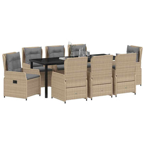 9-teilige Garten Essgruppe Beige Hellgrau Poly-Rattan