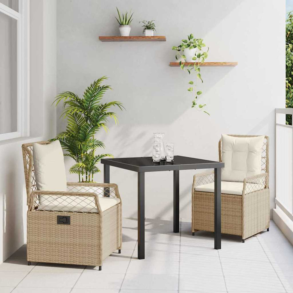 vidaXL Ensemble repas de jardin 3 pcs Beige et Crème rotin PE