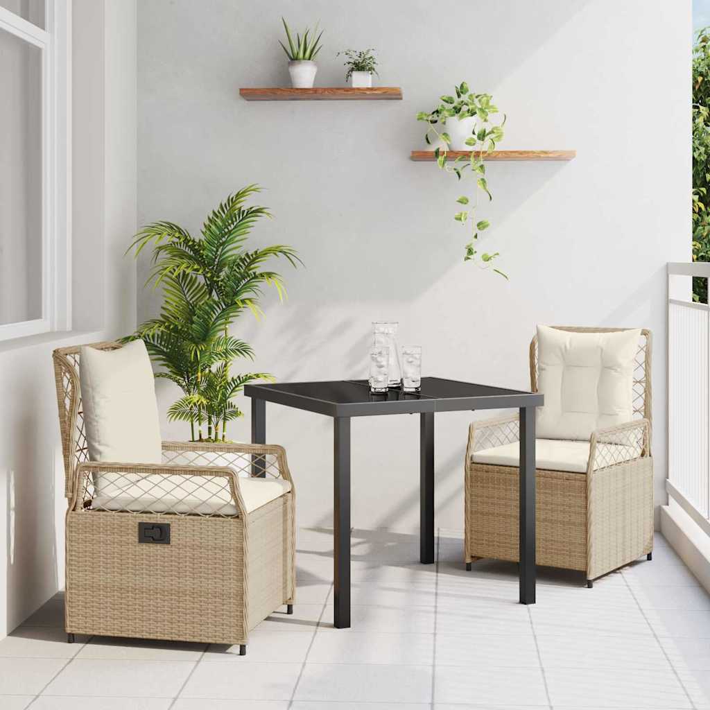 3-teilige Garten Essgruppe Beige/Cremeweiß