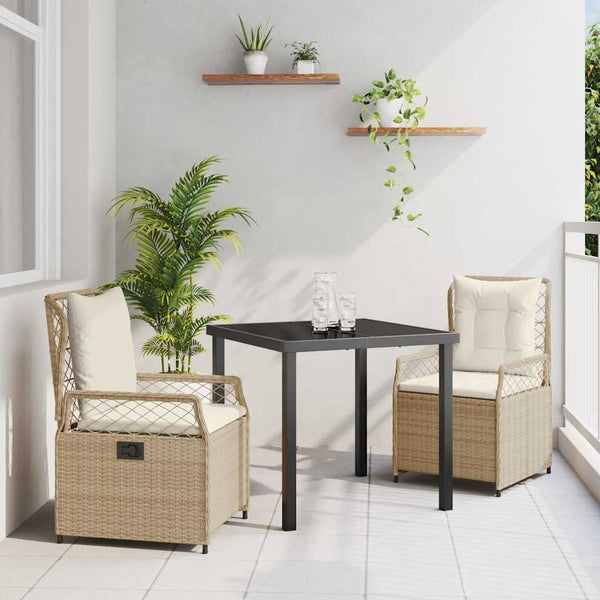 3-teilige Garten Essgruppe Beige/Cremeweiß