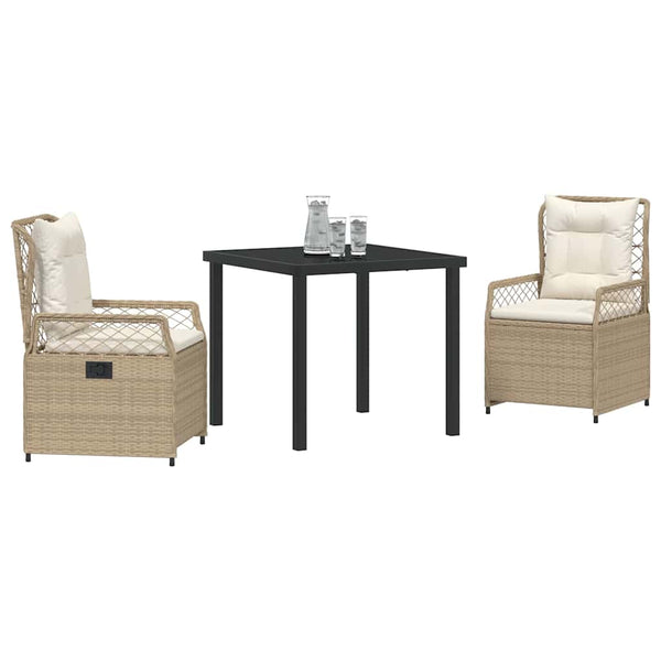 3-teilige Garten Essgruppe Beige/Cremeweiß