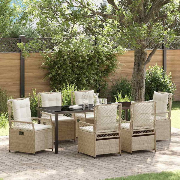 7-teilige Garten Essgruppe Beige Cremeweiß Rattan