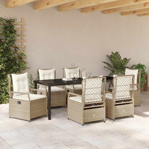 7-teilige Garten Essgruppe Beige Cremeweiß Rattan