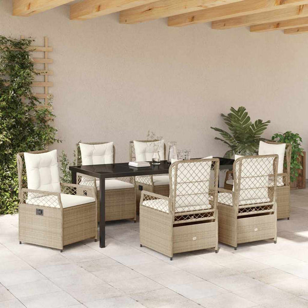 7-teilige Garten Essgruppe Beige Cremeweiß Rattan