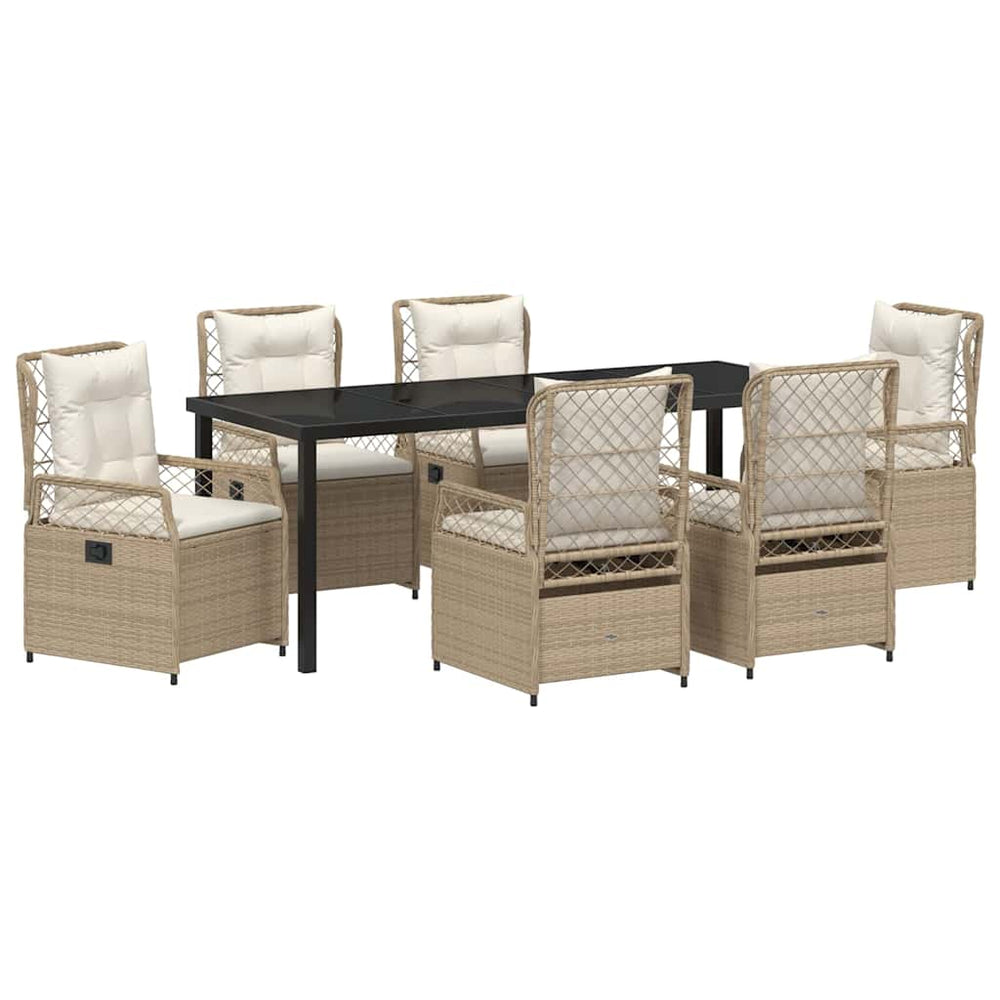 vidaXL Ensemble repas de jardin 7 pcs Beige et blanc crème Rotin synthétique