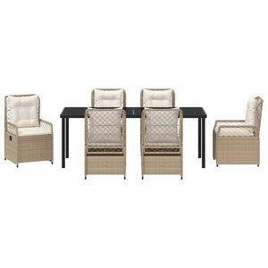 7-teilige Garten Essgruppe Beige Cremeweiß Rattan