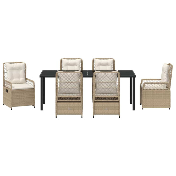 7-teilige Garten Essgruppe Beige Cremeweiß Rattan