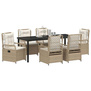 7-teilige Garten Essgruppe Beige Cremeweiß Rattan
