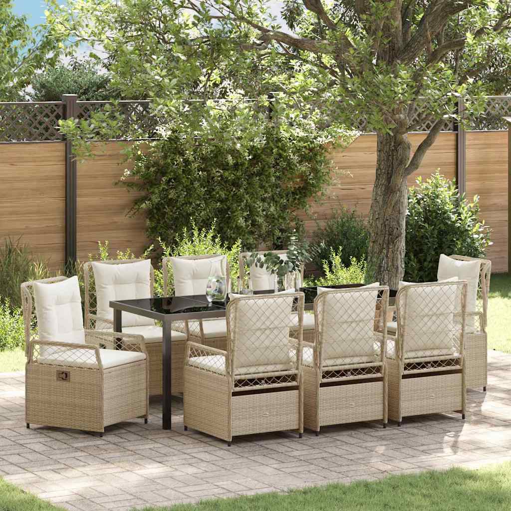 9-teilige Garten Essgruppe Beige/Cremeweiß