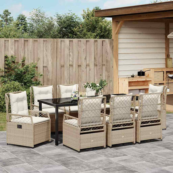 9-teilige Garten Essgruppe Beige/Cremeweiß