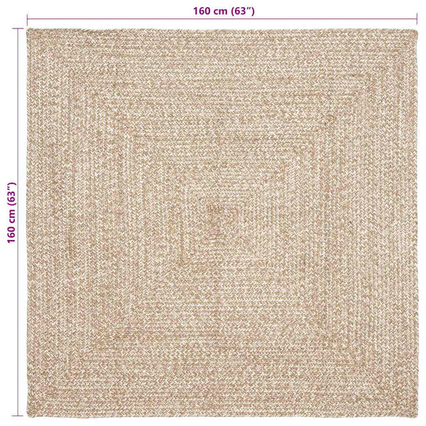 Runder Jute Teppich Natur Weiß 160x160 cm