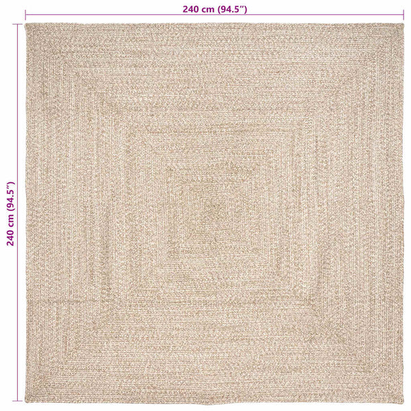 Natur/Weiß Jute Teppich 240x240 cm