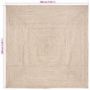 Jute Teppich Natur Weiß 300x300 cm