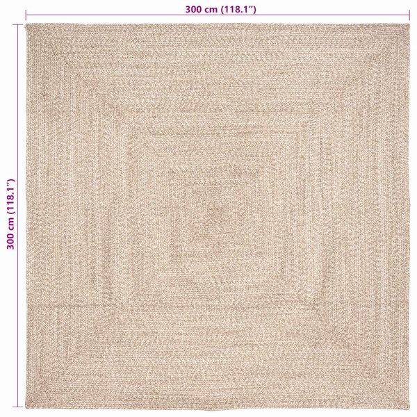 Jute Teppich Natur Weiß 300x300 cm