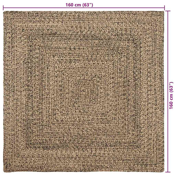 Jute Teppich Natur Schwarz 160x160 cm