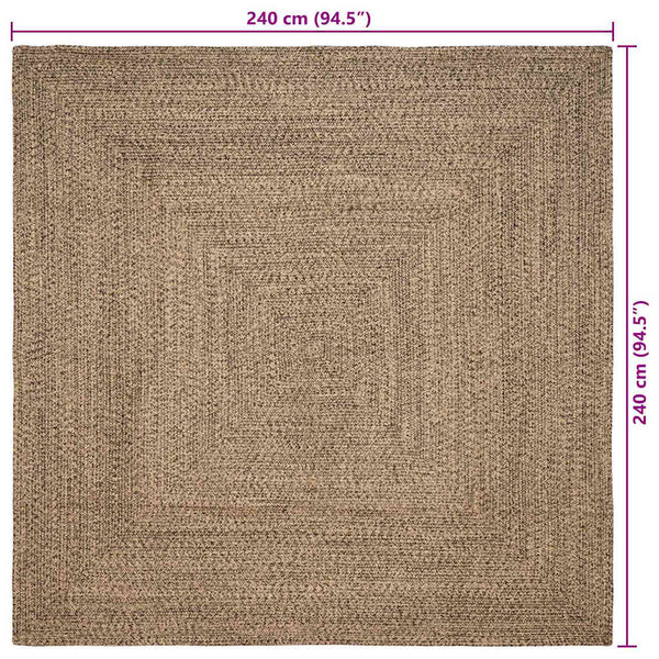Jute Teppich Natur Schwarz 240x240 cm
