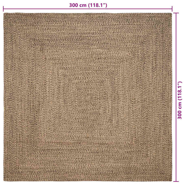 Jute Teppich Natur Schwarz 300x300 cm