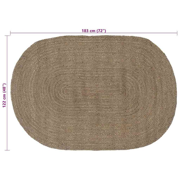 Ovaler Teppich Grau 122x183 cm Jute