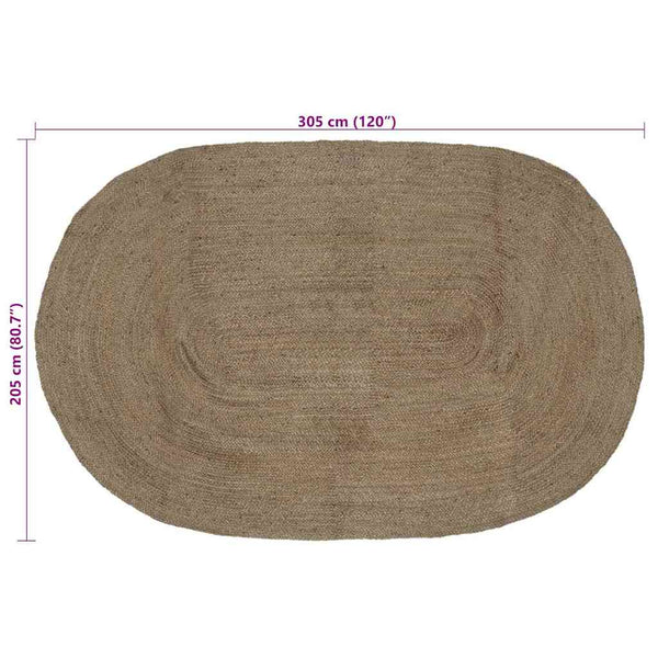 Ovaler Teppich Grau 205x305 cm Jute