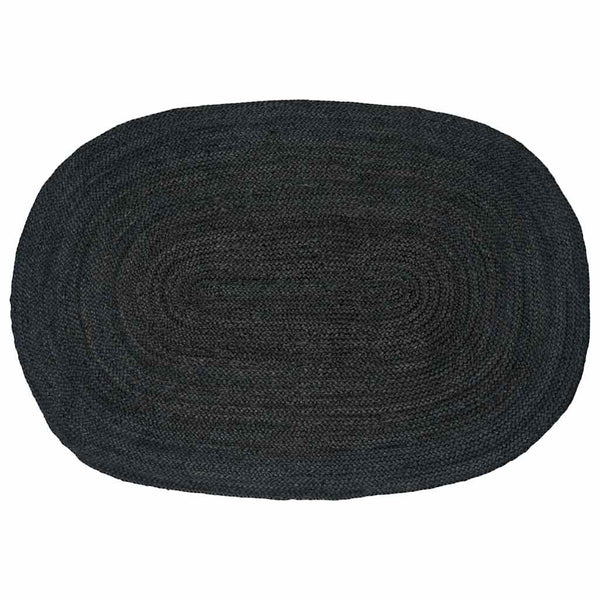 Ovaler Teppich Schwarz 100x152 cm Jute