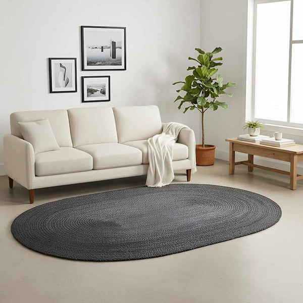 Ovaler Teppich Schwarz 100x152 cm Jute