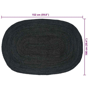 Ovaler Teppich Schwarz 100x152 cm Jute