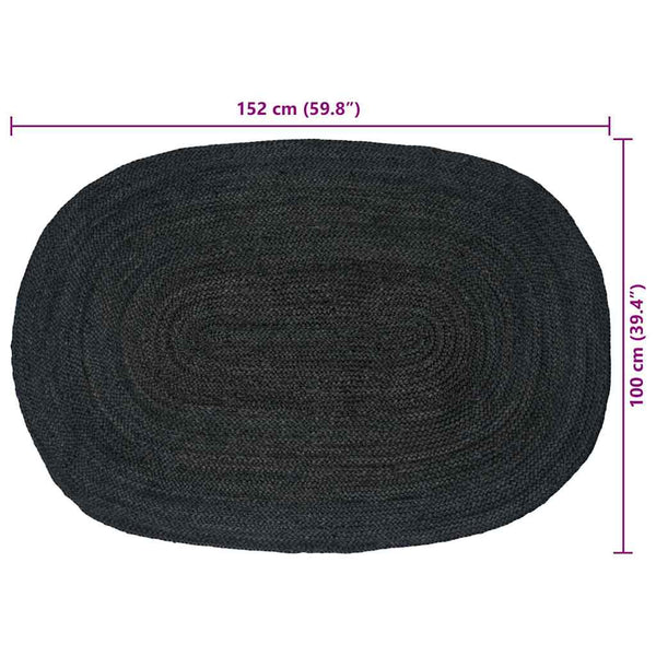 Ovaler Teppich Schwarz 100x152 cm Jute