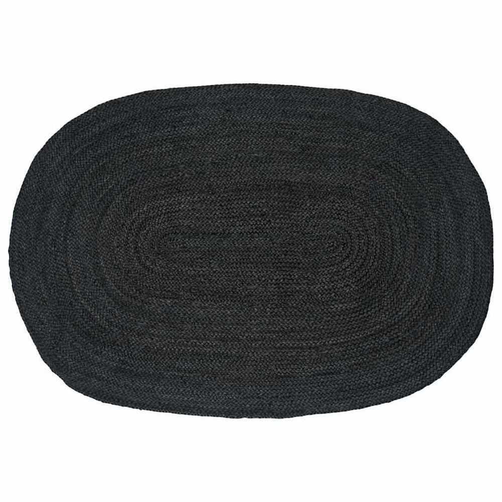 Ovaler Teppich Schwarz 122x183 cm Jute