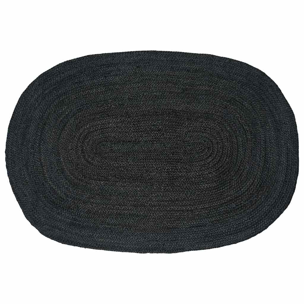 Ovaler Teppich Schwarz 122x183 cm Jute
