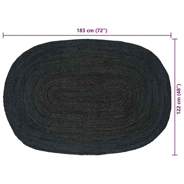 Ovaler Teppich Schwarz 122x183 cm Jute
