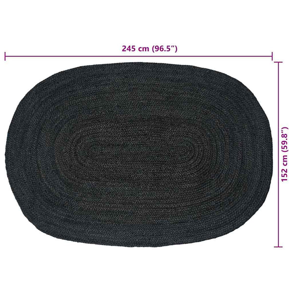 Ovaler Teppich Schwarz Jute 152x245 cm