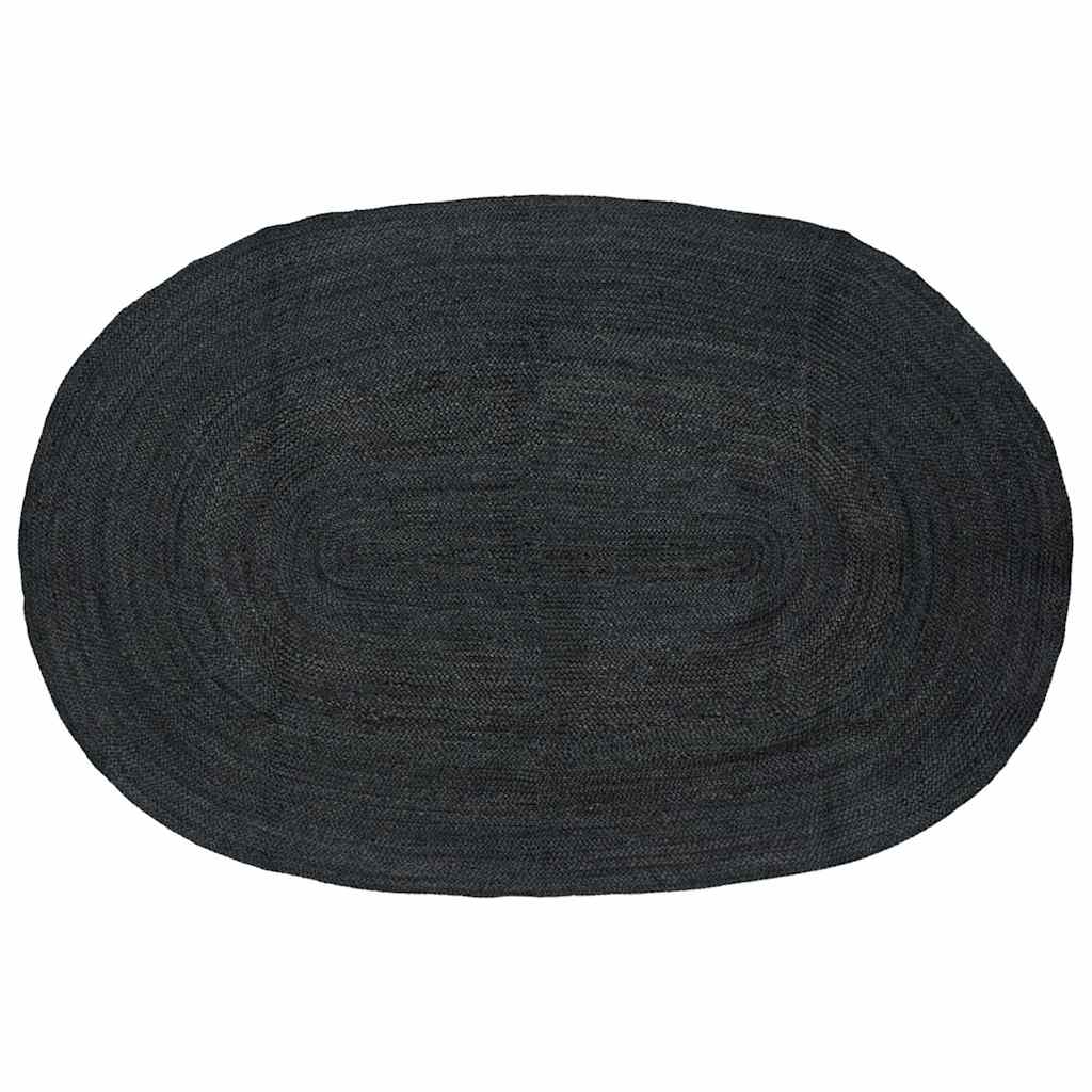 Ovaler Teppich Schwarz 205x305 cm Jute
