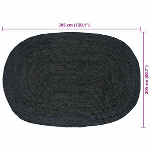 Ovaler Teppich Schwarz 205x305 cm Jute