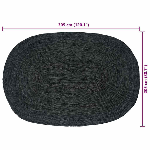 Ovaler Teppich Schwarz 205x305 cm Jute