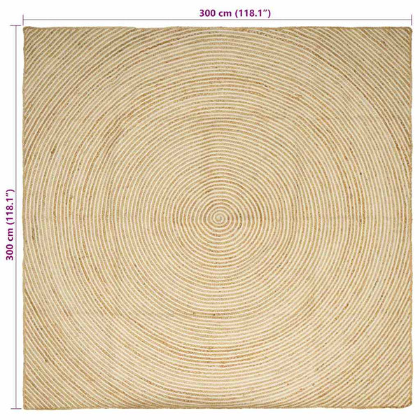 Jute Teppich Natur Weiß 300x300 cm