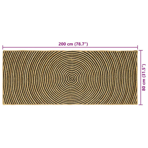 Jute Teppich Natur Schwarz 80x200 cm