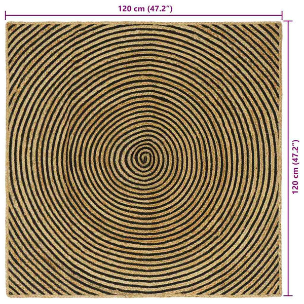 Jute Teppich Natur Schwarz 120x120cm