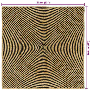 Jute Teppich Natur Schwarz 160x160 cm