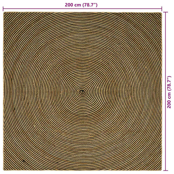 Jute Teppich Natur Schwarz 200x200 cm