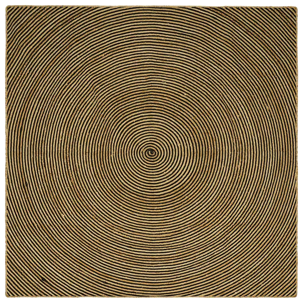 Jute Teppich Natur Schwarz 240x240 cm
